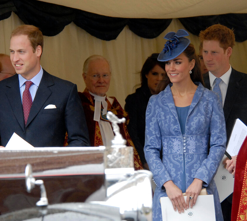 113204s13a 
 113204 - Duke of Edinburgh's 90th Birthday Service at St. Georges Chapel, Windsor - Mike Swift 12/6/2011
The Duke and Duchess of Cambridge with Prince Henry of Wales