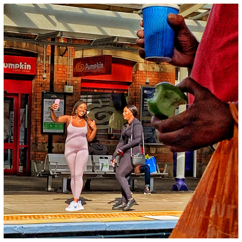 SelfieAppleCoffee 6441 
 Slough Station 2020, iPhonography project while service disruption for Covid 19 
 Keywords: Slough, Railway, Station, Streetphotography, photography, abstract, selfie, trains, bridge, Berkshire