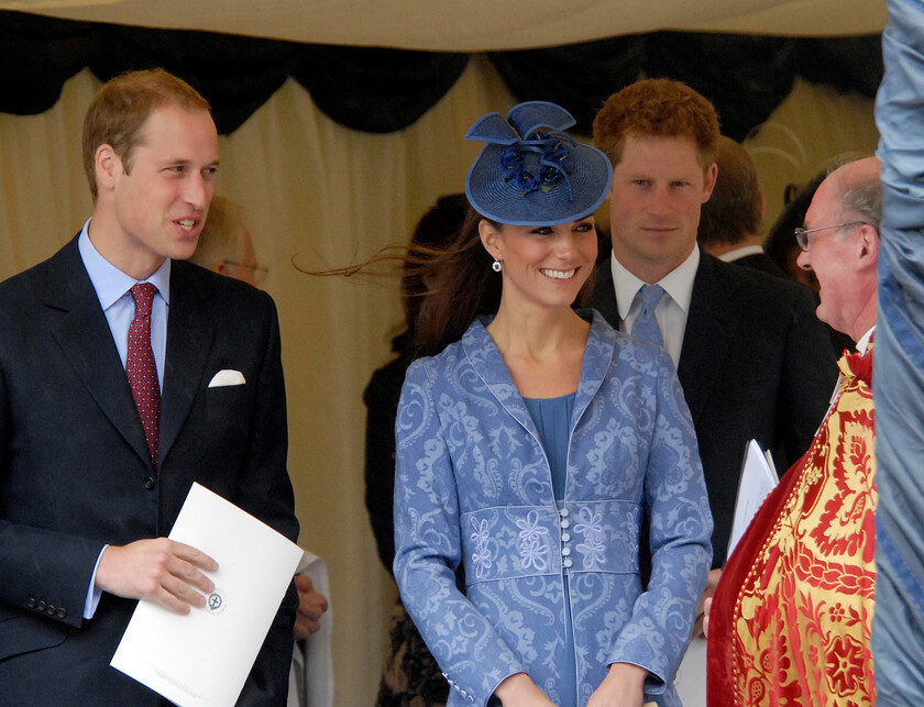 113204s08a 
 113204 - Duke of Edinburgh's 90th Birthday Service at St. Georges Chapel, Windsor - Mike Swift 12/6/2011
The Duke and Duchess of Cambridge with Prince Henry of Wales