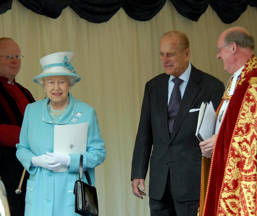 113204s03a 
 113204 - Duke of Edinburgh's 90th Birthday Service at St. Georges Chapel, Windsor - Mike Swift 12/6/2011
HM The Queen with the Birthday boy