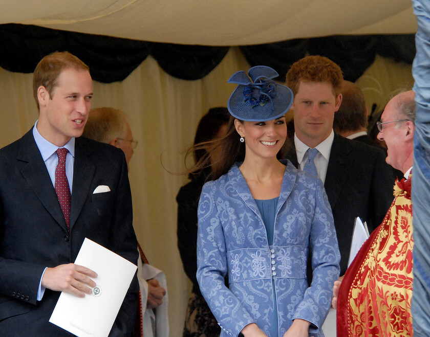 113204s09a 
 113204 - Duke of Edinburgh's 90th Birthday Service at St. Georges Chapel, Windsor - Mike Swift 12/6/2011
The Duke and Duchess of Cambridge and Prince Henry of Wales